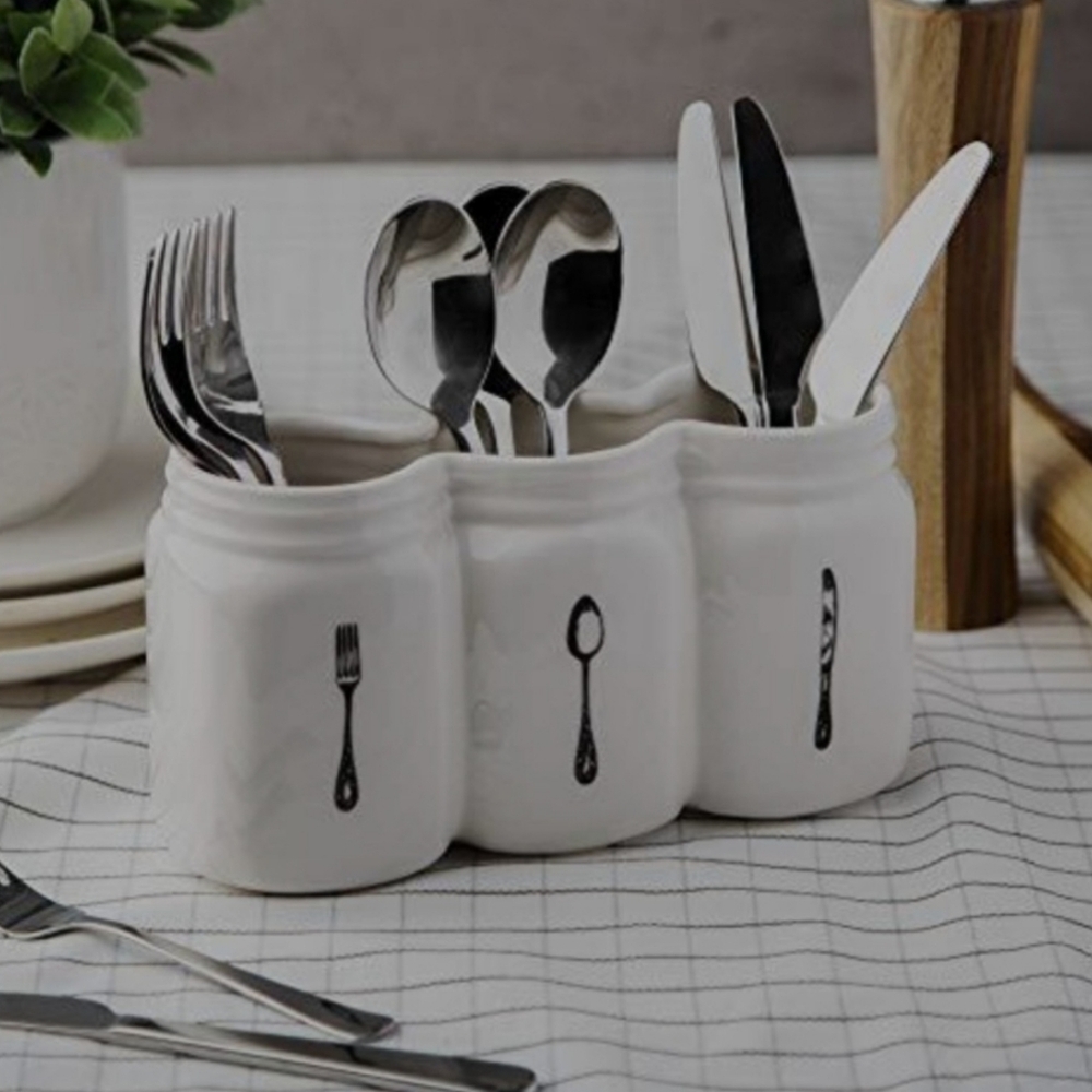 Home Essentials Ceramic Utensil Cutlery Caddy / Holder
